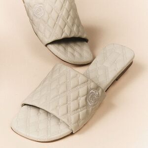 Burberry Quilted Slides in Light Gray. Flat Sandals. US-6